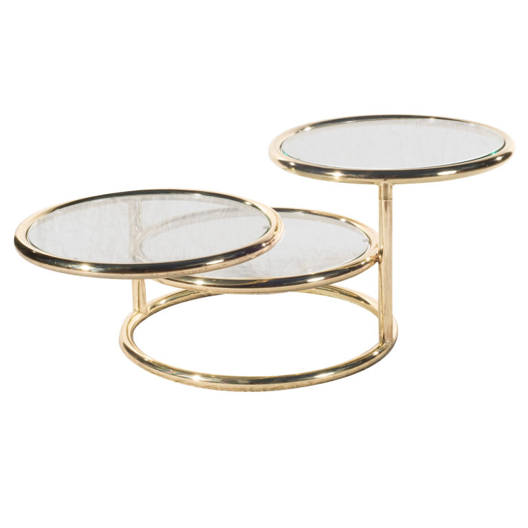 Milo Baughman Style Brass Ring Cocktail Table