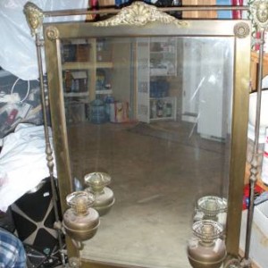 Victorian Brass Mirror with Oil Lamps