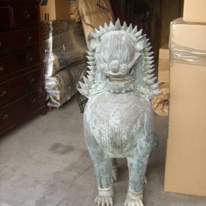 Amazing and rare 48" high bronze Singha statues transported from Thailand