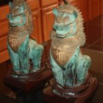 Bronze Singha Foo Dog Lamps (Pair)