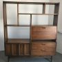 Vintage solid walnut wood mid-century room divider/hutch