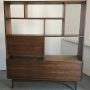 Vintage solid walnut wood mid-century room divider/hutch